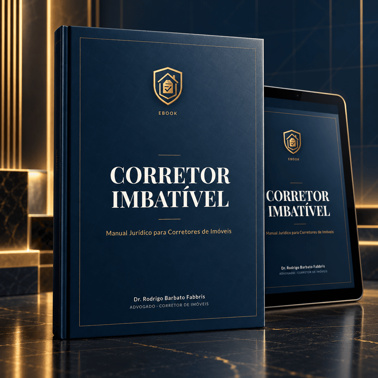 Mockup do eBook Corretor Imbatível em livro e tablet
